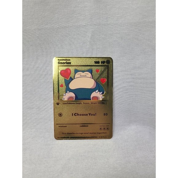 Snorlax I Choose You Love Heart Valentine Gold Metal Card- Brand new - Picture 1 of 3